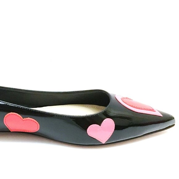 Prada Black Multi Heart-applique Pointed-toe Flats - Picture 1 of 9